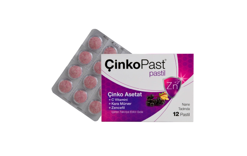 Pastil Nane Tadında Çinko Asetat, C Vitamini, Kara Mürver, Zencefil 12 Pastil
